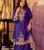 Floral embroidered sequinned chinon a-line kurta with palazzos & dupatta