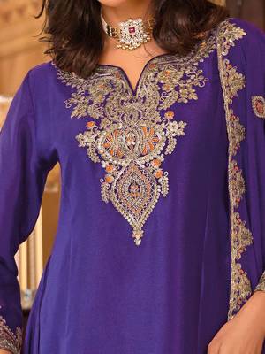 Floral embroidered sequinned chinon a-line kurta with palazzos & dupatta 3