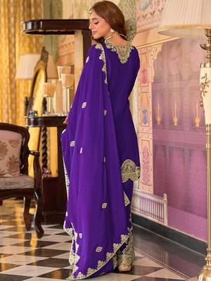 Floral embroidered sequinned chinon a-line kurta with palazzos & dupatta 4