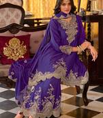 Floral embroidered sequinned chinon a-line kurta with palazzos & dupatta