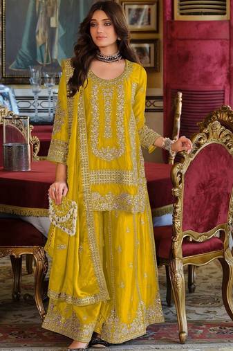 Women ethnic motifs embroidered thread work kurta with sharara & with dupatta