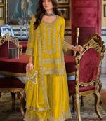 Women ethnic motifs embroidered regular thread work kurta with sharara & with dupatta