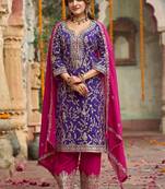 Women ethnic motifs embroidered regular thread work kurta with salwar & with dupatta