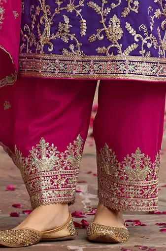 Women ethnic motifs embroidered regular thread work kurta with salwar & with dupatta