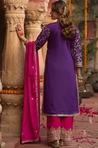 Women ethnic motifs embroidered regular thread work kurta with salwar & with dupatta
