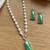 Exquisite handcrafted green jade & freshwater pearl necklace set with floral accents
