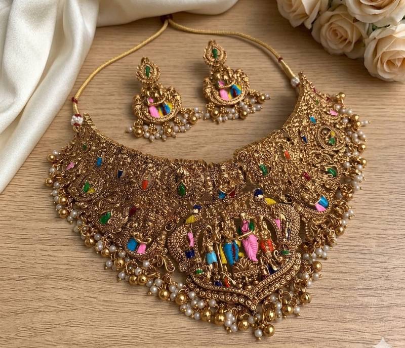 Handcrafted temple jewellery: intricate gold-plated choker set
