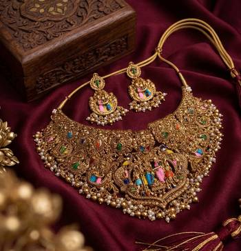 Handcrafted temple jewellery: intricate gold-plated choker set 2