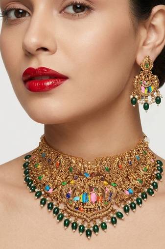 Handcrafted temple jewellery: intricate gold-plated choker set