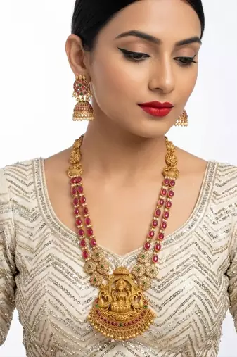 Traditional lakshmi temple necklace set with earrings gold-plated ethnic jewelry handcrafted