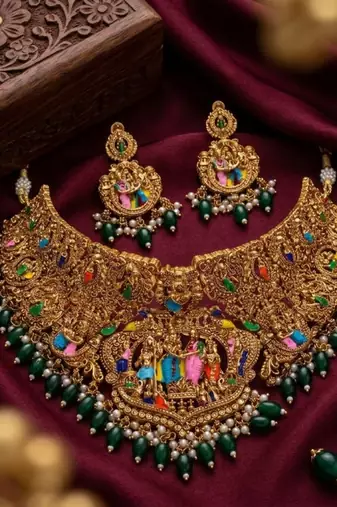 Handcrafted temple jewellery: intricate gold-plated choker set