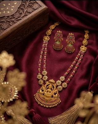 Traditional lakshmi temple necklace set with earrings gold-plated ethnic jewelry handcrafted 2