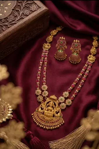Traditional lakshmi temple necklace set with earrings gold-plated ethnic jewelry handcrafted