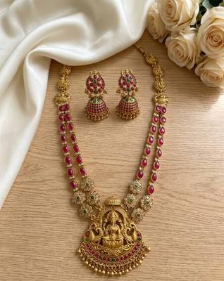 Traditional lakshmi temple necklace set with earrings gold-plated ethnic jewelry handcrafted 3
