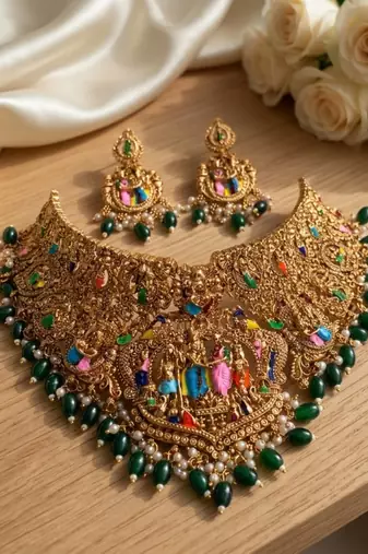 Handcrafted temple jewellery: intricate gold-plated choker set