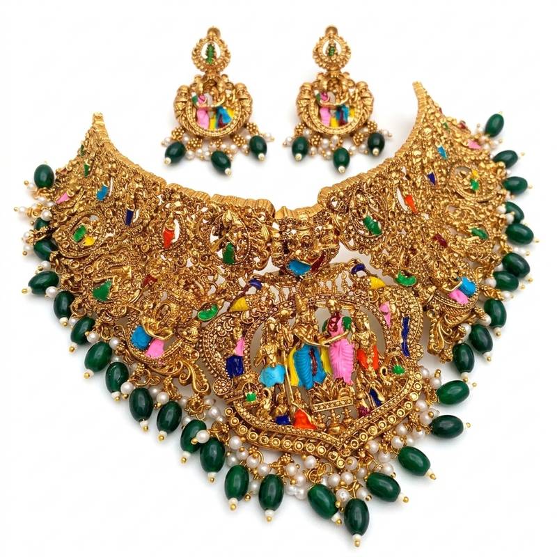 Handcrafted temple jewellery: intricate gold-plated choker set
