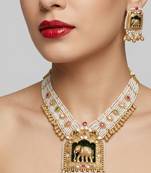 Handcrafted elephant motif gold-plated pearl necklace set - traditional ethnic jewelry for weddings & festivals