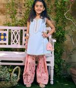 Powder blue embroidered cotton kurti set