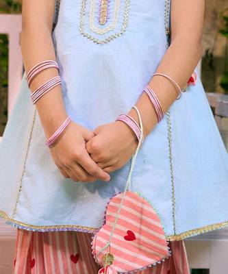 Powder blue embroidered cotton kurti set 2