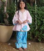 Light pink embroidered cotton kurti set