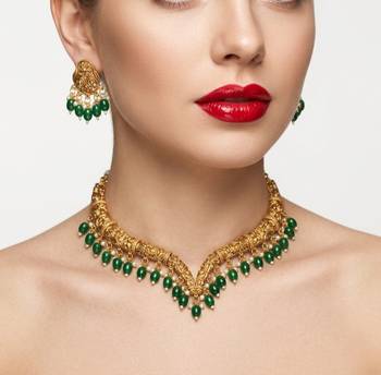 Handcrafted traditional gold-plated choker necklace set with pearl drops - ethnic jewelry for weddings 3