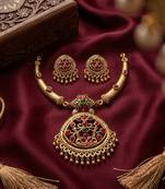 Gold plated matte indian necklace set with stones traditional bollywood wedding jewelry with earrings