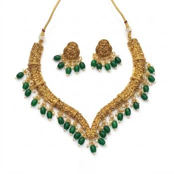 Handcrafted traditional gold-plated choker necklace set with pearl drops - ethnic jewelry for weddings 4