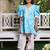Bright blue printed cotton kurti set