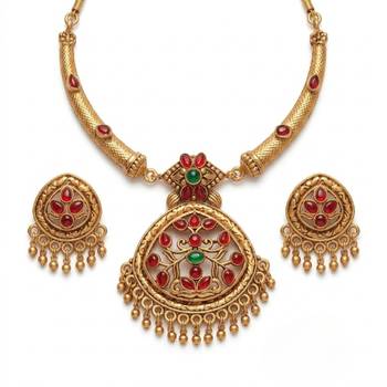 Gold plated matte indian necklace set with stones traditional bollywood wedding jewelry with earrings 3