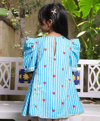Bright blue printed cotton kurti set 3