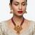 Antique-finish goddess ruby beaded necklace & stud earring set - traditional kemp stone temple jewelry