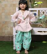 Pastel pink embroidered cotton kurti set
