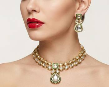 Handcrafted gold-plated kundan choker necklace set with earrings | traditional ethnic indian bridal jewelry for women 1