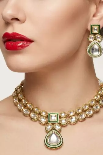 Handcrafted gold-plated kundan choker necklace set with earrings | traditional ethnic indian bridal jewelry for women