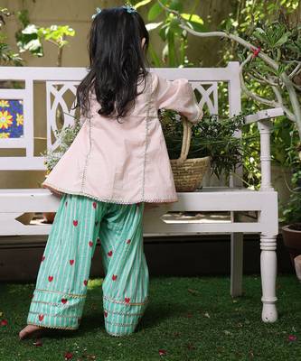 Pastel pink embroidered cotton kurti set 2