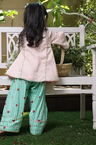 Pastel pink embroidered cotton kurti set