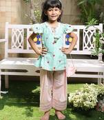 Mint green printed cotton kurti set