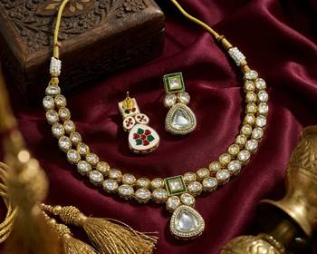 Handcrafted gold-plated kundan choker necklace set with earrings | traditional ethnic indian bridal jewelry for women 2