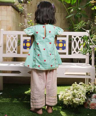 Mint green printed cotton kurti set 2