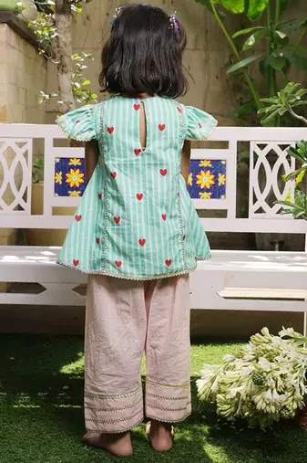 Mint green printed cotton kurti set