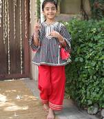 Black and white printed cotton kurti set