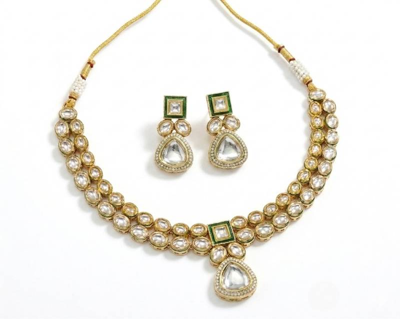 Handcrafted gold-plated kundan choker necklace set with earrings | traditional ethnic indian bridal jewelry for women