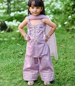 Pastel lilac embroidered cotton kurti set