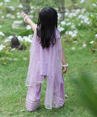 Pastel lilac embroidered cotton kurti set 3