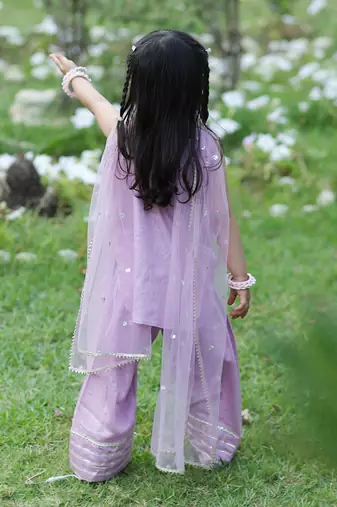 Pastel lilac embroidered cotton kurti set