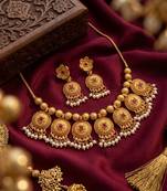 Handcrafted antique gold-plated ethnic necklace set & pearl drops | traditional indian jewelry