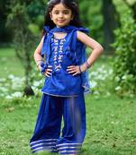 Royal blue embroidered cotton kurti set