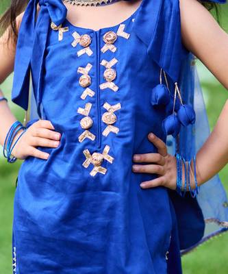 Royal blue embroidered cotton kurti set 2