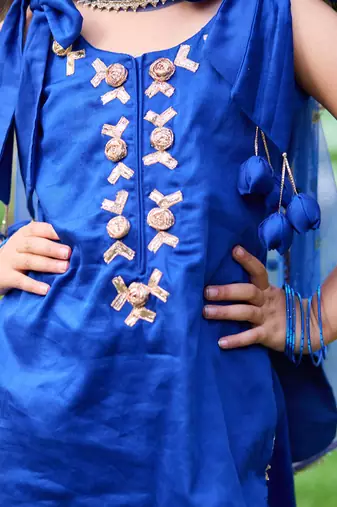 Royal blue embroidered cotton kurti set