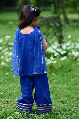 Royal blue embroidered cotton kurti set